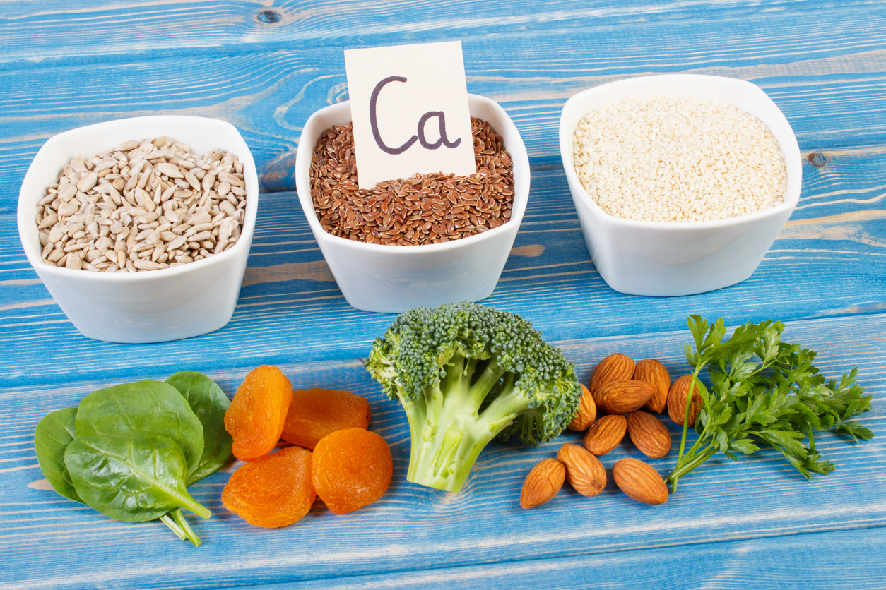 Ingredients or products containing calcium and dietary fiber, natural sources of minerals, healthy lifestyle and nutrition